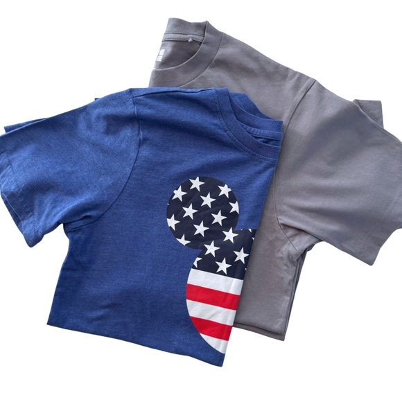 Disney T-Shirt Bundle | Large | Grey QR Code Tee & Blue Patriotic Stars/ Stripes - Picture 2 of 6